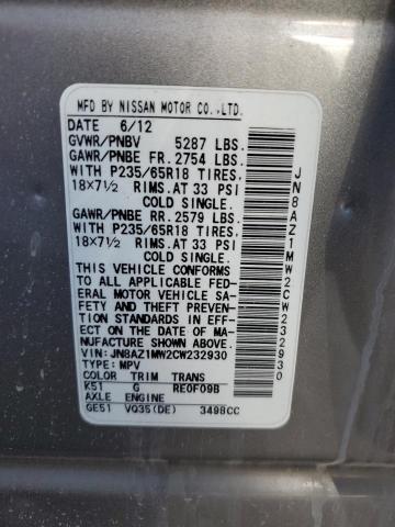 Photo 14 from auction – 2012 NISSAN MURANO S with VIN JN8AZ1MW2CW232930