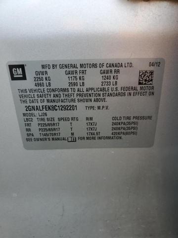 Photo 13 from auction – 2012 CHEVROLET EQUINOX LT with VIN 2GNALFEK8C1292201