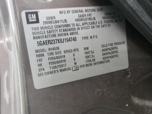 Photo 14 from auction – 2008 BUICK ENCLAVE CX with VIN 5GAER237X8J194740
