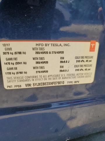 Photo 14 from auction – 2017 TESLA MODEL X with VIN 5YJXCBE2XHF079010