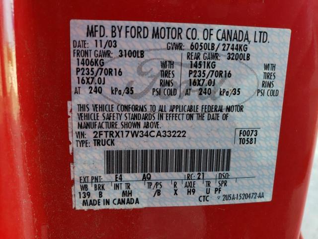 Photo 12 from auction – 2004 FORD F-150 HERI with VIN 2FTRX17W34CA33222