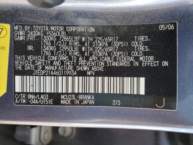 Photo 13 from auction – 2006 TOYOTA HIGHLANDER with VIN JTEDP21A460119934