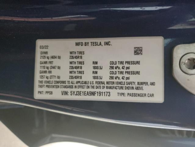 Photo 13 from auction – 2022 TESLA MODEL 3 with VIN 5YJ3E1EA9NF191173