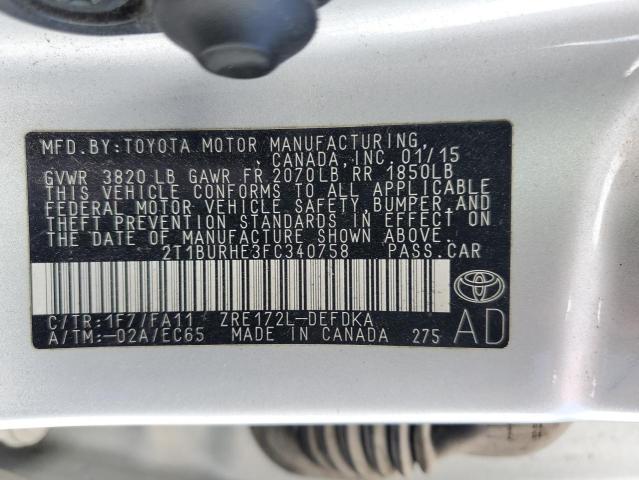 Photo 12 from auction – 2015 TOYOTA COROLLA L with VIN 2T1BURHE3FC340758