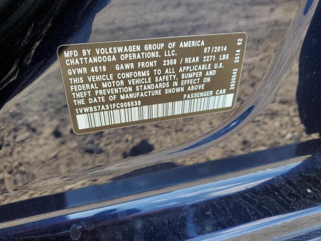Photo 12 from auction – 2015 VOLKSWAGEN PASSAT SE with VIN 1VWBS7A31FC005538