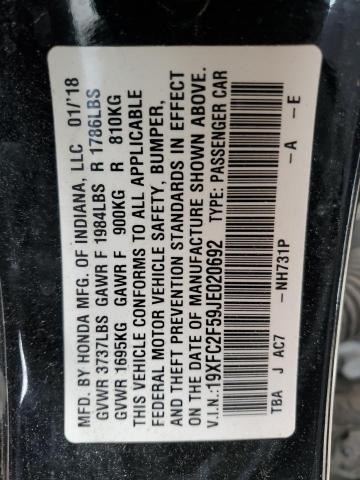 Photo 12 from auction – 2018 HONDA CIVIC LX with VIN 19XFC2F59JE020692