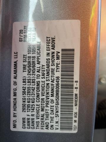 Photo 14 from auction – 2021 HONDA PILOT EXL with VIN 5FNYF6H50MB006456