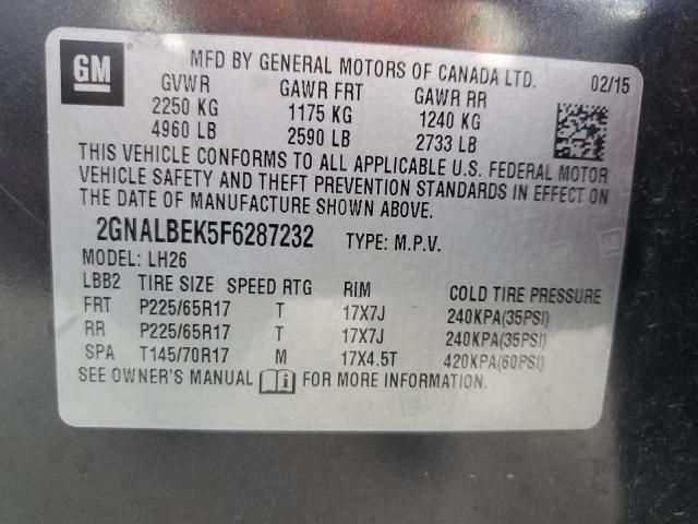 Photo 14 from auction – 2015 CHEVROLET EQUINOX LT with VIN 2GNALBEK5F6287232