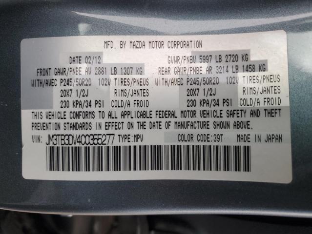 Photo 13 from auction – 2012 MAZDA CX-9 with VIN JM3TB3DV4C0355277
