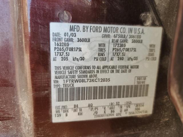 Photo 12 from auction – 2003 FORD F150 SUPER with VIN 1FTRW08L73KC12035