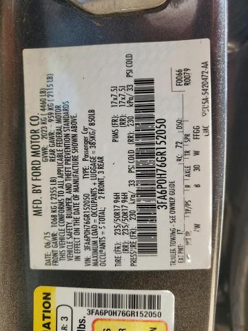 Photo 12 from auction – 2016 FORD FUSION SE with VIN 3FA6P0H76GR152050