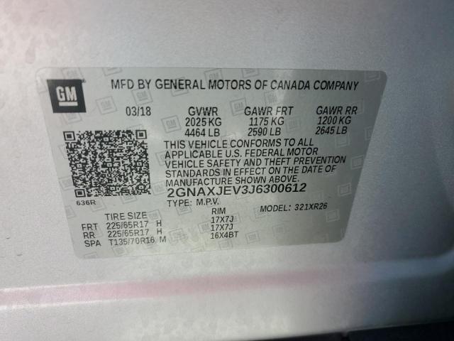 Photo 13 from auction – 2018 CHEVROLET EQUINOX LT with VIN 2GNAXJEV3J6300612
