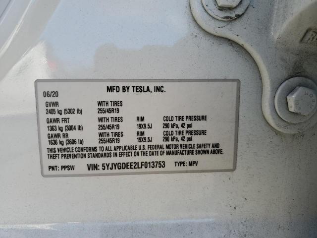 Photo 13 from auction – 2020 TESLA MODEL Y with VIN 5YJYGDEE2LF013753