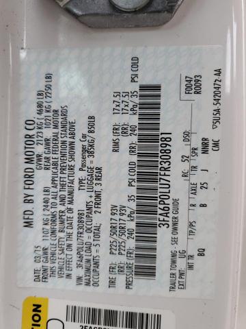 Photo 13 from auction – 2015 FORD FUSION SE with VIN 3FA6P0LU7FR308981