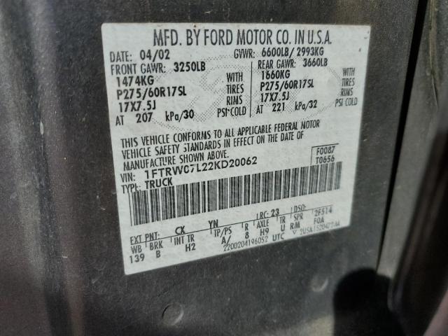 Photo 12 from auction – 2002 FORD F150 SUPER with VIN 1FTRW07L22KD20062
