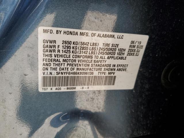 Photo 13 from auction – 2019 HONDA PILOT TOUR with VIN 5FNYF6H66KB096136