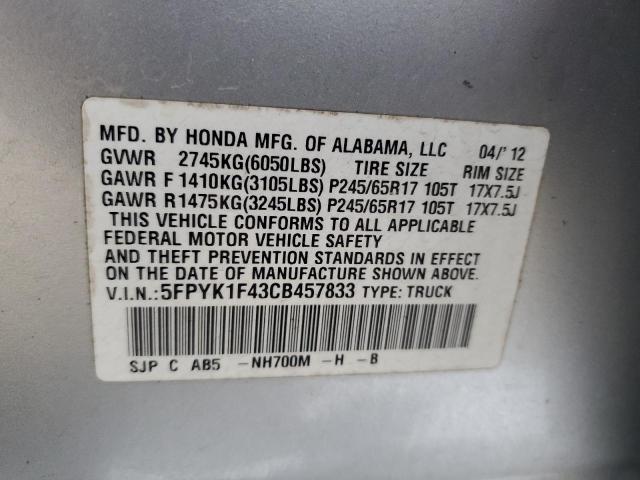 Photo 12 from auction – 2012 HONDA RIDGELINE with VIN 5FPYK1F43CB457833