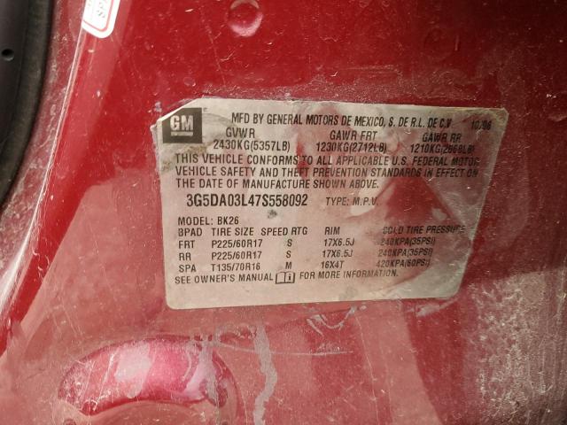 Photo 14 from auction – 2007 BUICK RENDEZVOUS with VIN 3G5DA03L47S558092