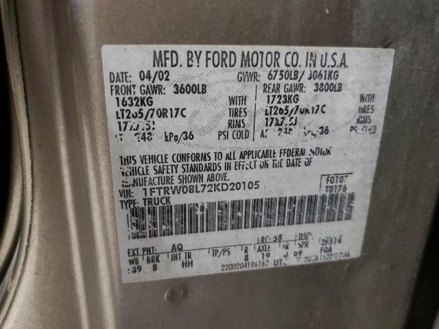 Photo 12 from auction – 2002 FORD F150 with VIN 1FTRW08L72KD20105
