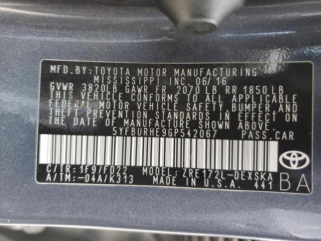 Photo 12 from auction – 2016 TOYOTA COROLLA L with VIN 5YFBURHE9GP542067