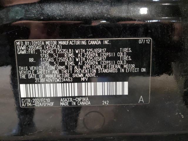 Photo 12 from auction – 2012 TOYOTA RAV4 with VIN 2T3BF4DV7CW234463
