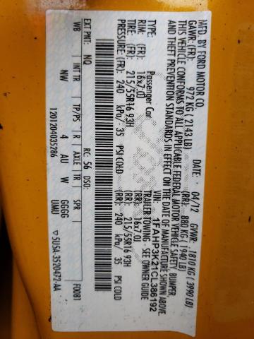 Photo 13 from auction – 2012 FORD FOCUS SE with VIN 1FAHP3K21CL386192
