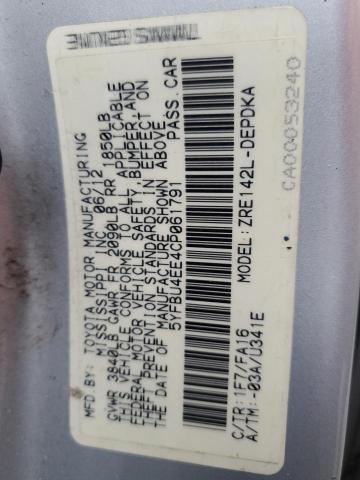Foto 13 de la subasta – 2012 TOYOTA COROLLA BA con VIN 5YFBU4EE4CP061791