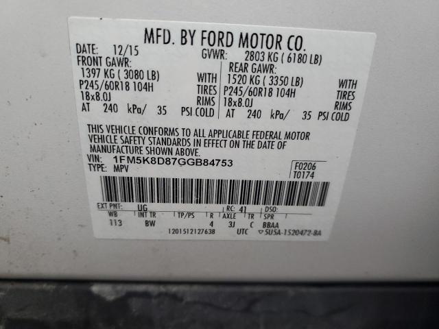 Photo 14 from auction – 2016 FORD EXPLORER X with VIN 1FM5K8D87GGB84753