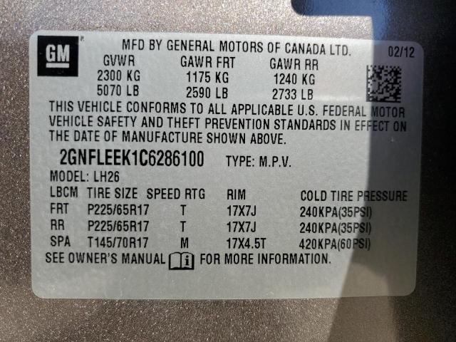 Photo 14 from auction – 2012 CHEVROLET EQUINOX LT with VIN 2GNFLEEK1C6286100