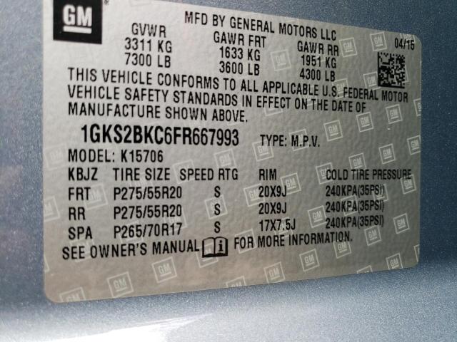 Photo 13 from auction – 2015 GMC YUKON SLT with VIN 1GKS2BKC6FR667993