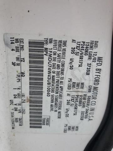Photo 14 from auction – 2003 FORD EXPLORER E with VIN 1FMDU74W43UB10040