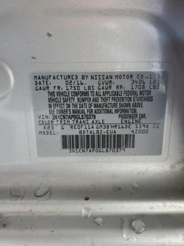 Photo 12 from auction – 2016 NISSAN VERSA S with VIN 3N1CN7AP0GL870379