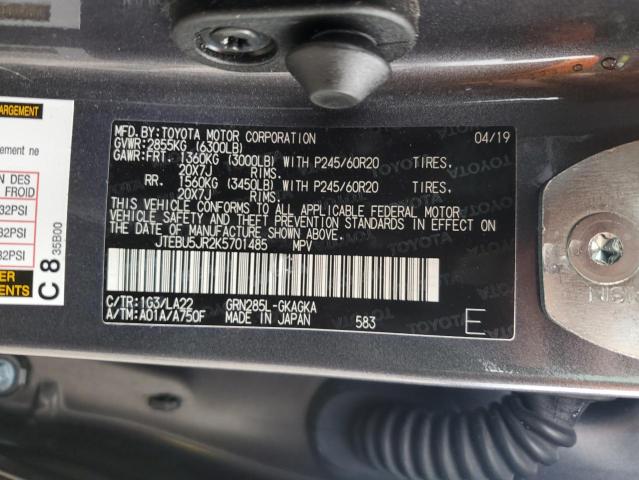 Photo 13 from auction – 2019 TOYOTA 4RUNNER SR with VIN JTEBU5JR2K5701485