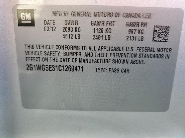 Photo 12 from auction – 2012 CHEVROLET IMPALA LT with VIN 2G1WG5E31C1269471