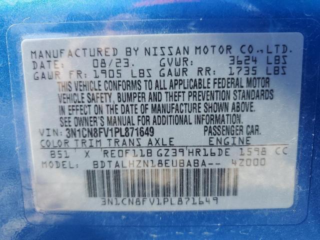 Photo 12 from auction – 2023 NISSAN VERSA SR with VIN 3N1CN8FV1PL871649