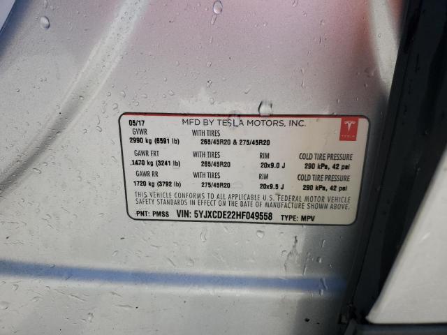 Photo 14 from auction – 2017 TESLA MODEL X with VIN 5YJXCDE22HF049558
