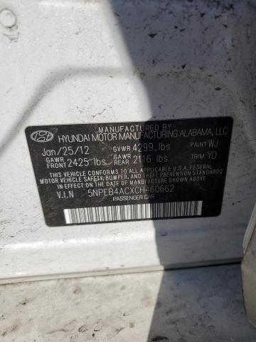 Photo 12 from auction – 2012 HYUNDAI SONATA GLS with VIN 5NPEB4ACXCH460662