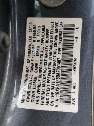 Photo 13 from auction – 2010 HONDA CIVIC EX with VIN 19XFA1F80AE051467