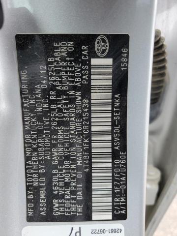 Photo 12 from auction – 2012 TOYOTA CAMRY BASE with VIN 4T4BF1FK1CR215438