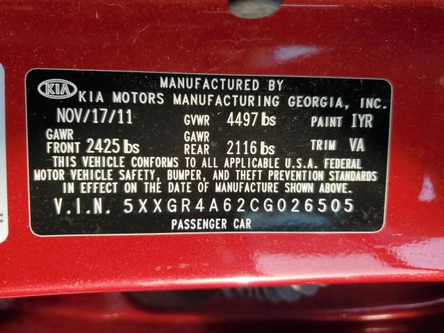 Photo 12 from auction – 2012 KIA OPTIMA SX with VIN 5XXGR4A62CG026505