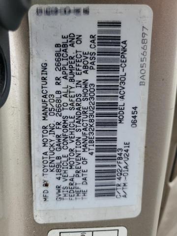 Photo 12 from auction – 2003 TOYOTA CAMRY LE with VIN 4T1BE32K83U223003