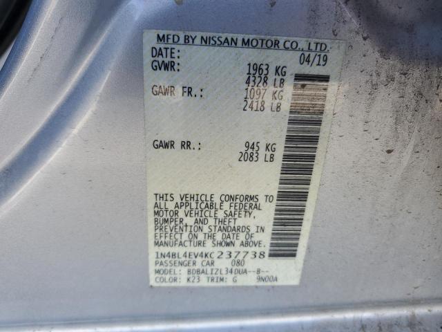 Photo 12 from auction – 2019 NISSAN ALTIMA SL with VIN 1N4BL4EV4KC237738