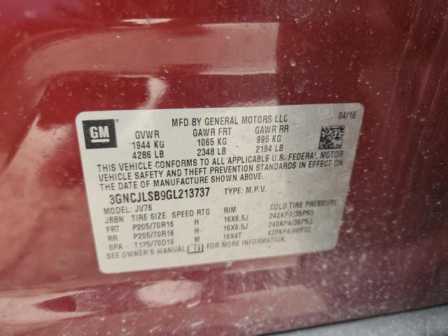 Photo 12 from auction – 2016 CHEVROLET TRAX 1LT with VIN 3GNCJLSB9GL213737