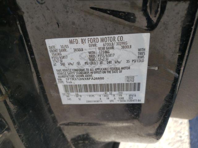 Photo 12 from auction – 2006 FORD F150 with VIN 1FTRX12WX6FA26850