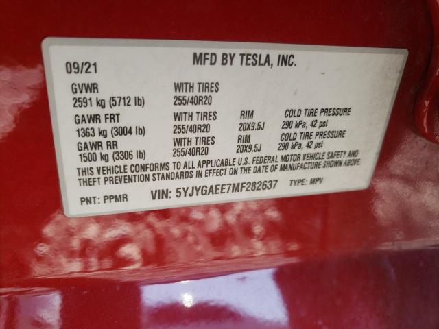 Photo 14 from auction – 2021 TESLA MODEL Y with VIN 5YJYGAEE7MF282637