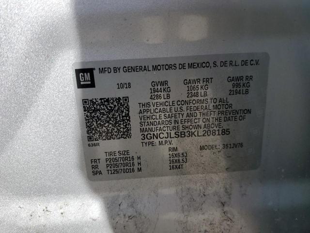 Photo 12 from auction – 2019 CHEVROLET TRAX 1LT with VIN 3GNCJLSB3KL208185