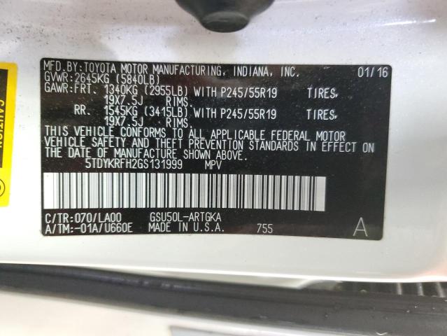 Photo 14 from auction – 2016 TOYOTA HIGHLANDER with VIN 5TDYKRFH2GS131999