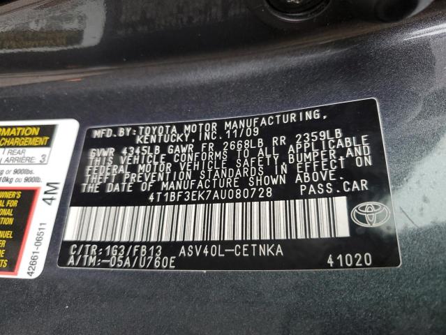 Photo 12 from auction – 2010 TOYOTA CAMRY BASE with VIN 4T1BF3EK7AU080728