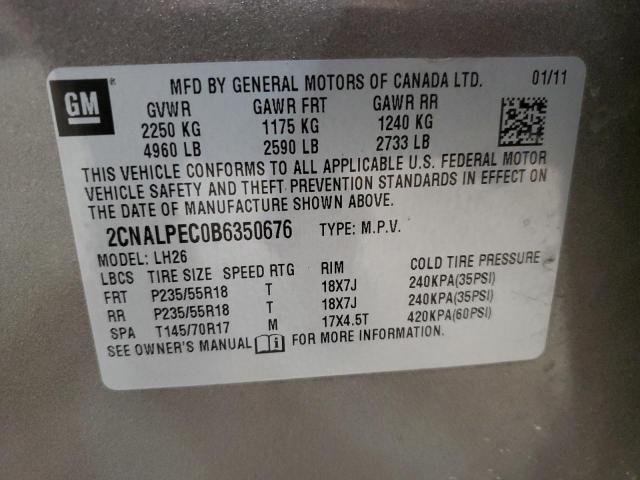 Фото 12 с аукциона – 2011 CHEVROLET EQUINOX LT с VIN 2CNALPEC0B6350676