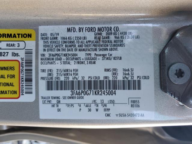 Photo 12 from auction – 2019 FORD FUSION S with VIN 3FA6P0G71KR245004